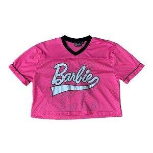 Mattel Barbie Malibu 59 Women Medium Crop Jersey Pink And Black Silver Letters